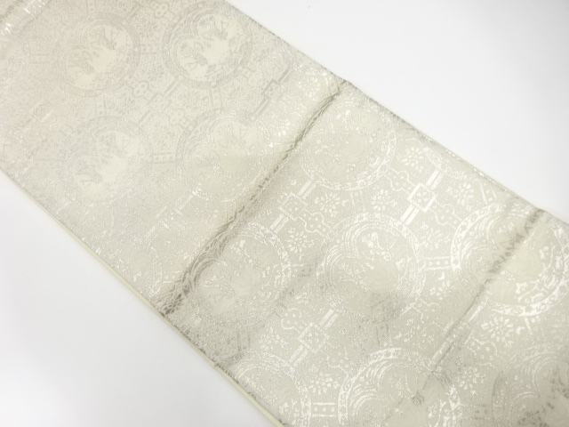 JAPANESE KIMONO / ANTIQUE FUKURO OBI / SILK / SILVER FOIL / WOVEN FLOWER